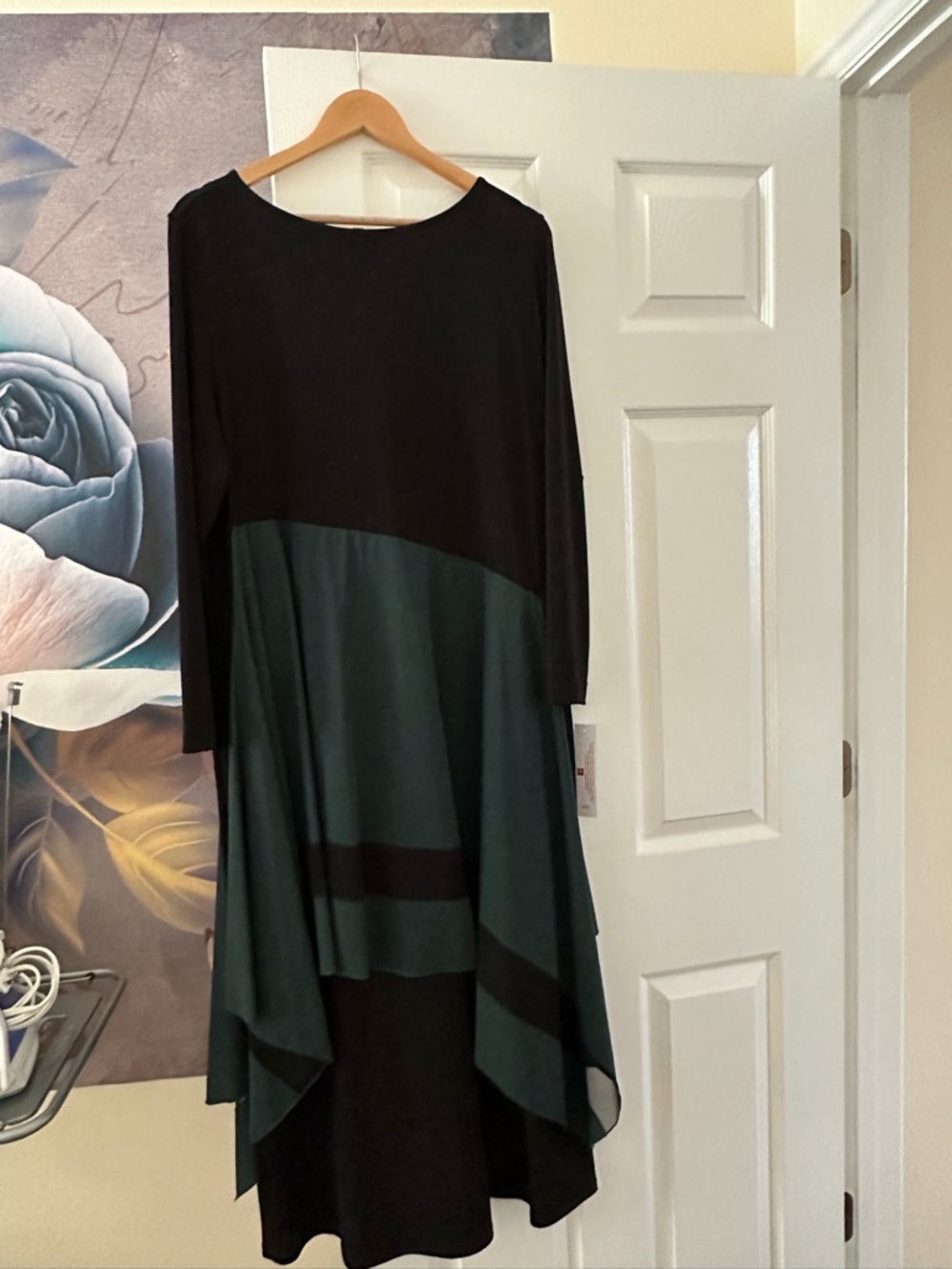NWT Black and Dark Green Asymmetric Hem Women's Dress